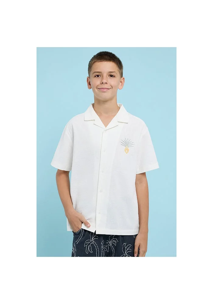 أر أند بي Embroidery Detail Shirt with Revere Collar and Short Sleeves