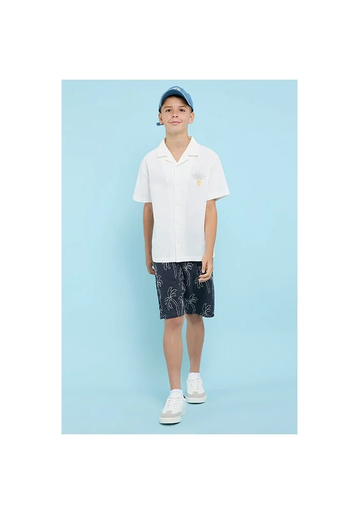 أر أند بي Embroidery Detail Shirt with Revere Collar and Short Sleeves