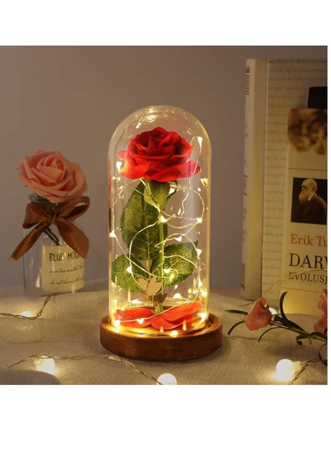 Generic Beauty and the Beast Glass Potted Rose Red Faux-Flower Forever Unique Gifts for Women Christmas Wedding Valentine's Day Anniversary Birthday - Image 1