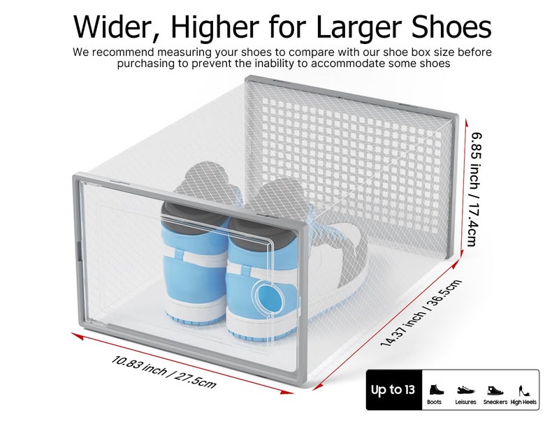 Kuject XX-Large Shoe Storage Boxes Organizers Clear Plastic Stackable 12 Pack, Shoe Rack & Holder Substitute, Sneaker Containers, Shoe Storage Organizer Bins for Closet, Under Bed, Grey(No Fold Line) - Image 2