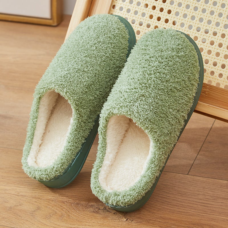 Yuezi Shoes Autumn and Winter Cotton Slippers Womens Bag with Solid Color Warm Home Wool Slippers Mens Couples Indoor Thick Sole Non-slip Green