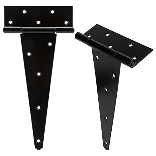 HILLMASTER 12 Inch T-Strap Heavy Duty Shed Door Hinges Gate Strap Hinges Black Tee Hinge Wrought Hardware for Wooden Fences,Yard,Barn Door,Rustproof (2 Pack) - Image 1