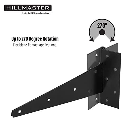 HILLMASTER 12 Inch T-Strap Heavy Duty Shed Door Hinges Gate Strap Hinges Black Tee Hinge Wrought Hardware for Wooden Fences,Yard,Barn Door,Rustproof (2 Pack) - Image 4
