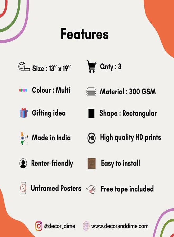 Decor On A Dime ملصقات أزياء جلام غال من ديكور أون أ دايم | مجموعة من 3 ملصقات | 12×18 بوصة | شريط لاصق مجاني | مطبوعات عالية الدقة بدون إطار | ديكور غرفة أنيق (ملون) - Image 3