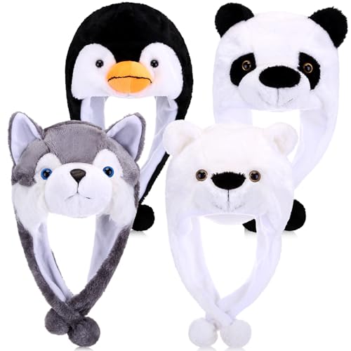 Toulite 4 Pcs Cute Plush Funny Animal Hats Funny Winter Hats with Delicate Animal Ear StrapsVivid Style - Image 1