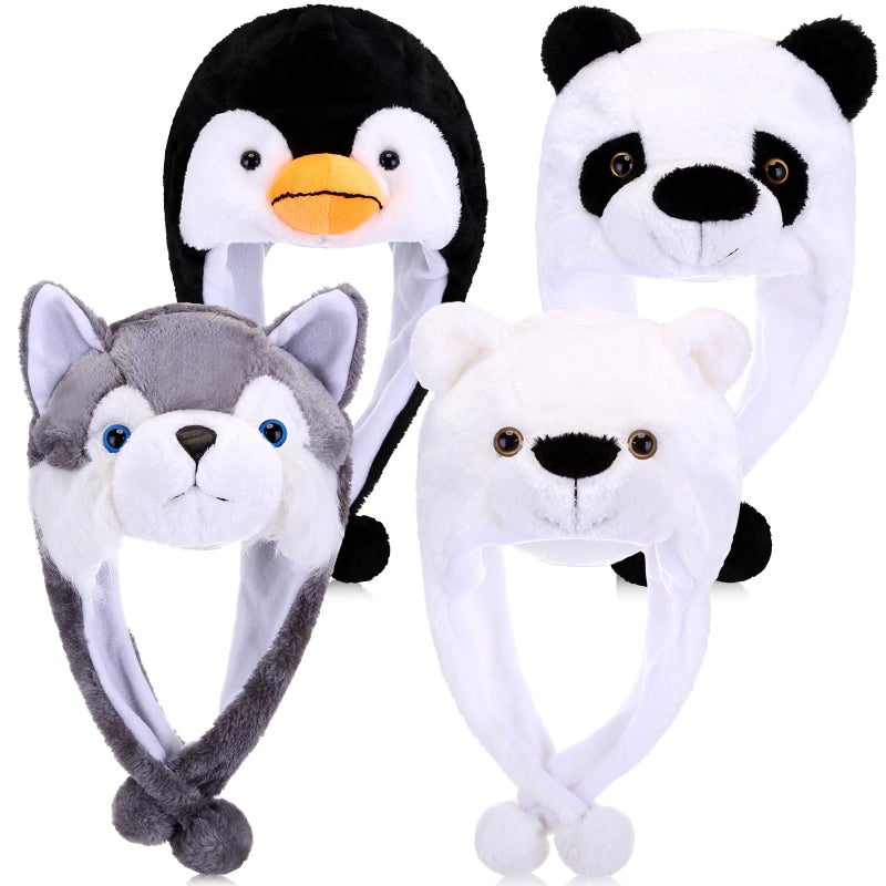 Toulite 4 Pcs Cute Plush Funny Animal Hats Funny Winter Hats with Delicate Animal Ear StrapsVivid Style - Image 3