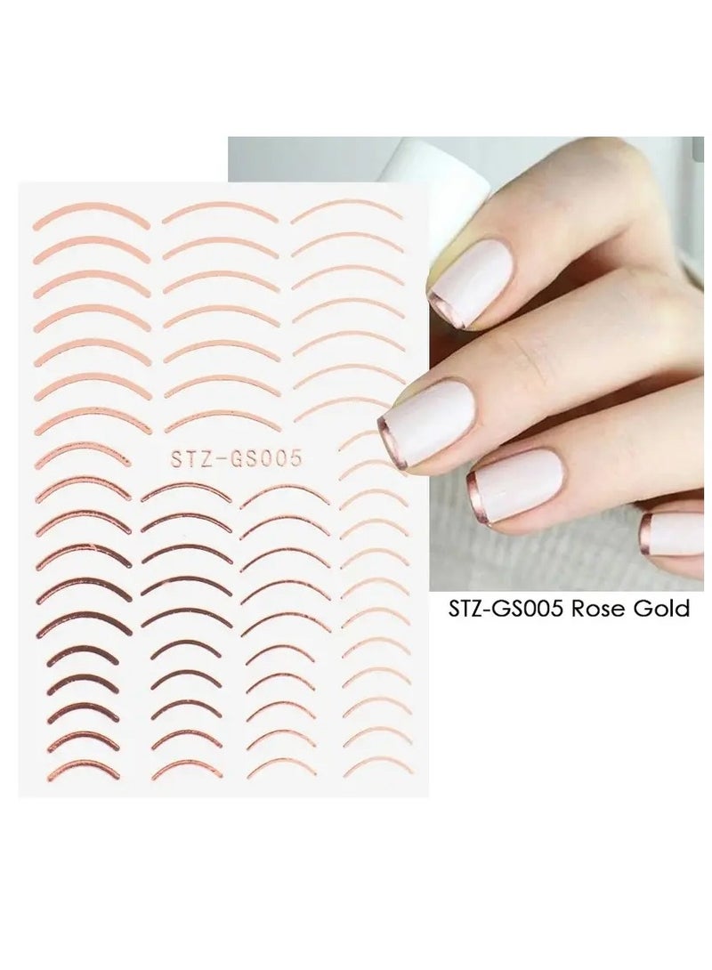 أوريتي ملصقات أظافر ثلاثية الأبعاد بخطوط بسيطة وحروف معدنية وردية ذهبية اللون وملصقات أظافر جل منحنية وديكور أظافر - Image 5