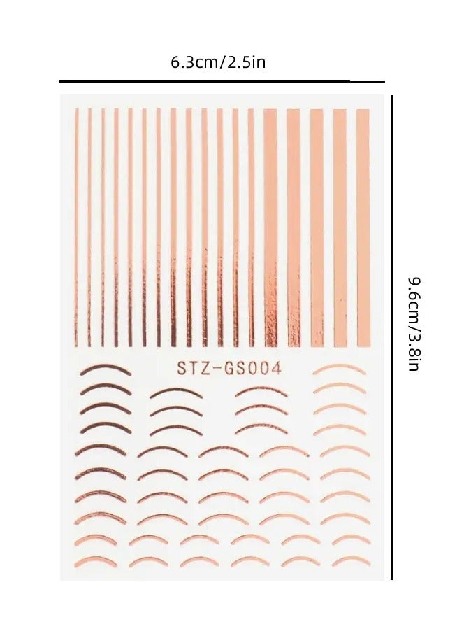 أوريتي ملصقات أظافر ثلاثية الأبعاد بخطوط بسيطة وحروف معدنية وردية ذهبية اللون وملصقات أظافر جل منحنية وديكور أظافر - Image 4