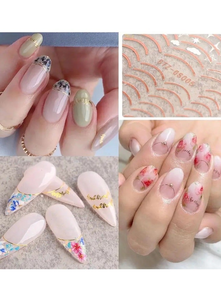 أوريتي ملصقات أظافر ثلاثية الأبعاد بخطوط بسيطة وحروف معدنية وردية ذهبية اللون وملصقات أظافر جل منحنية وديكور أظافر - Image 2