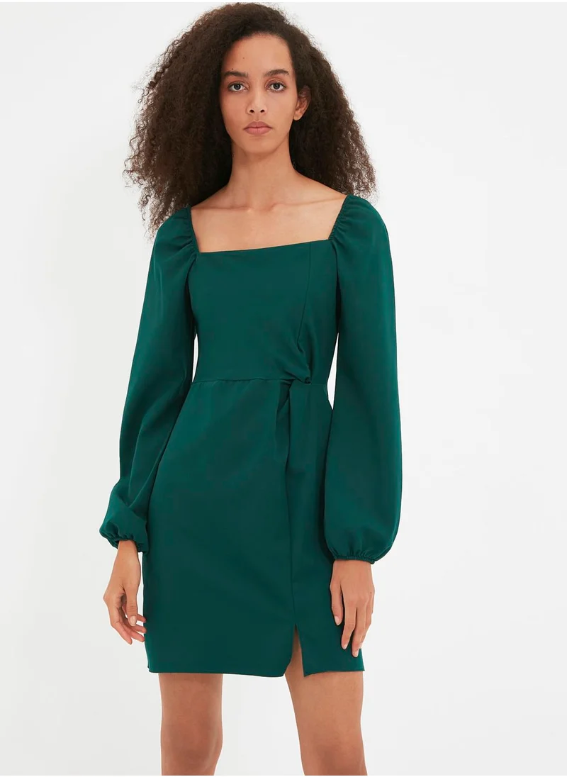 trendyol Broad Neck Balloon Sleeve Slit Detail Dress