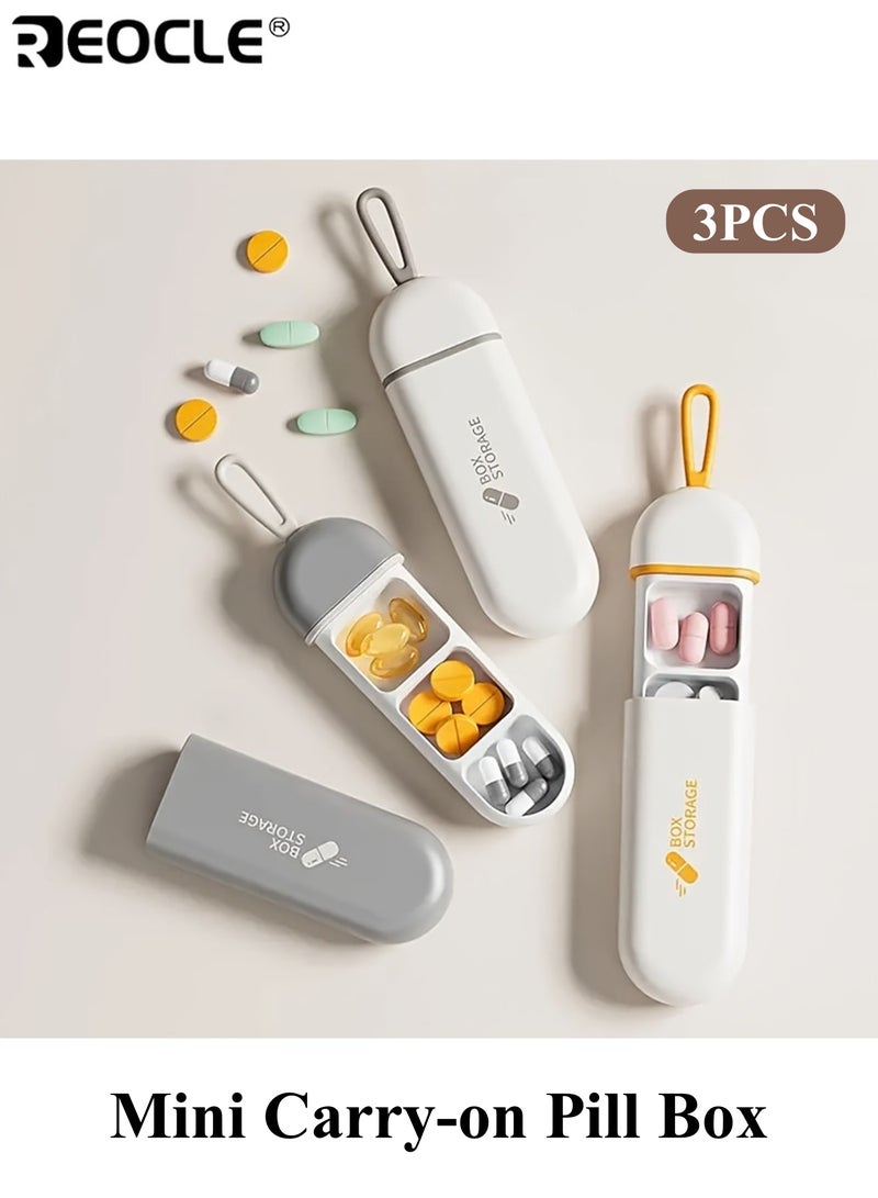 REOCLE 3pcs Mini Portable Pill Organizer 3 Compartment Travel Pill Box for Carry-On Medicine Storage and Daily Drug Dispenser - Image 1
