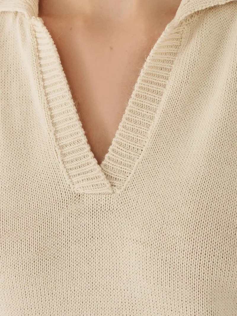 Hiccup Natural Polo Collar Knit Sweater for Women | Best Price UAE