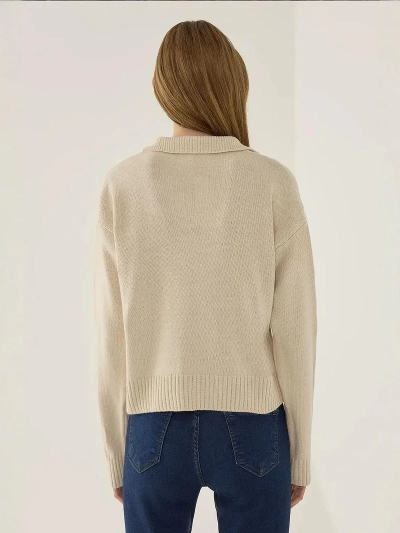 Hiccup Natural Polo Collar Knit Sweater for Women | Best Price UAE