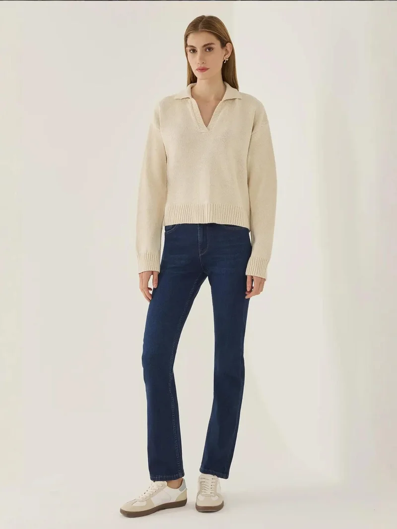 Hiccup Natural Polo Collar Knit Sweater for Women | Best Price UAE