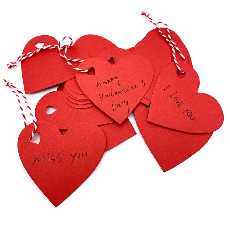 FUGUIR 100 Pcs Red Gift Tags Valentine Heart Shaped Paper Tags Red Heart Cutouts with 300 Feet String for Valentines Day Mothers Day Wedding Party Gift Wrapping Hang Labels - Image 2