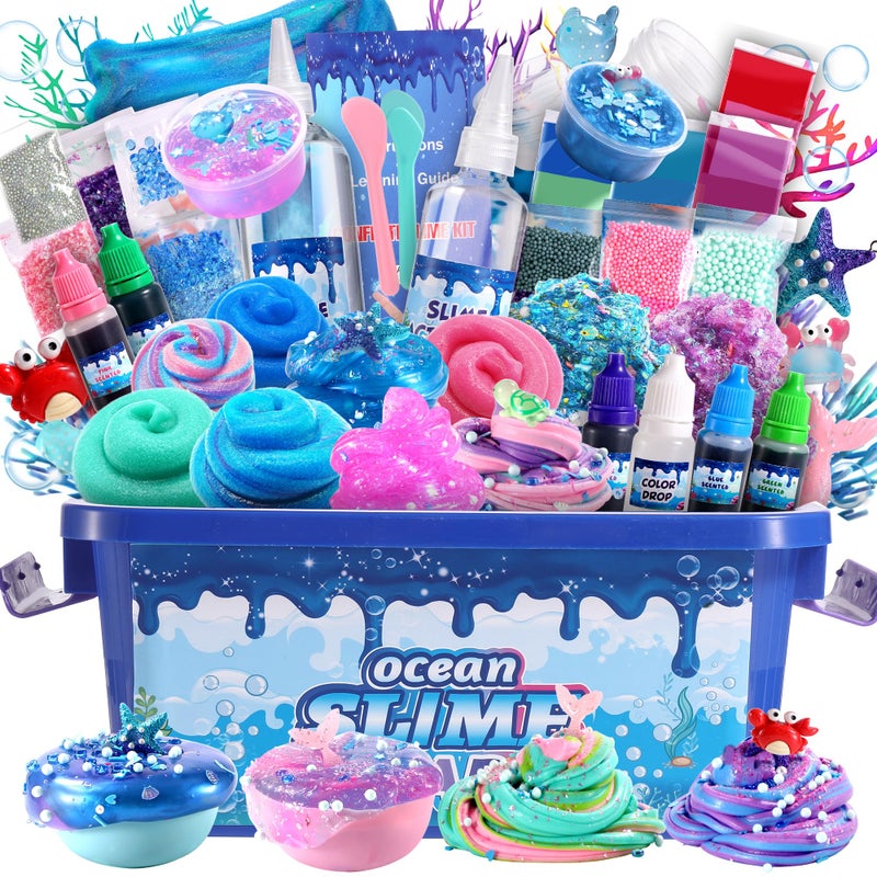 fsutvitg Ocean Slime Kit for GirlsNon StickySuper Soft Sludge ToyBirthday Gifts for Kids 412Soft Shiny Metal Clay Toy Girls Boys - Image 2