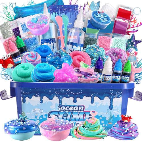 fsutvitg Ocean Slime Kit for GirlsNon StickySuper Soft Sludge ToyBirthday Gifts for Kids 412Soft Shiny Metal Clay Toy Girls Boys - Image 1