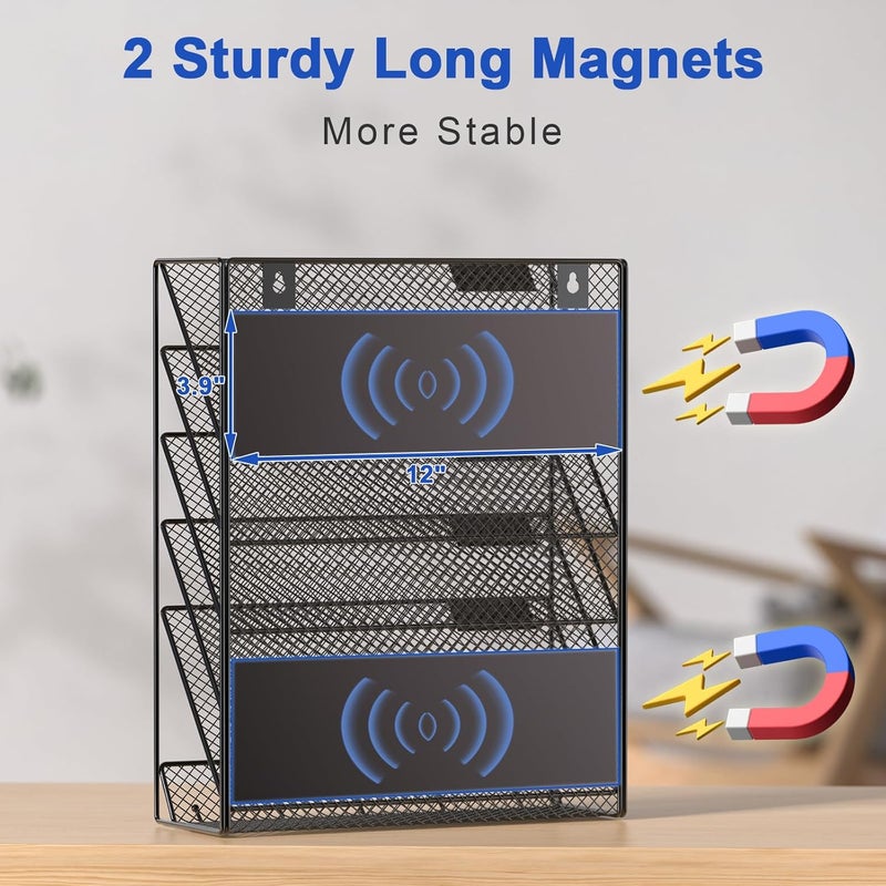 Samstar Magnetic Wall File Holder, 6-Tier Hanging Wall File Organizer Wall Mount Paper File Folder Mail Organizer for Office/School, Magnetic - Image 5
