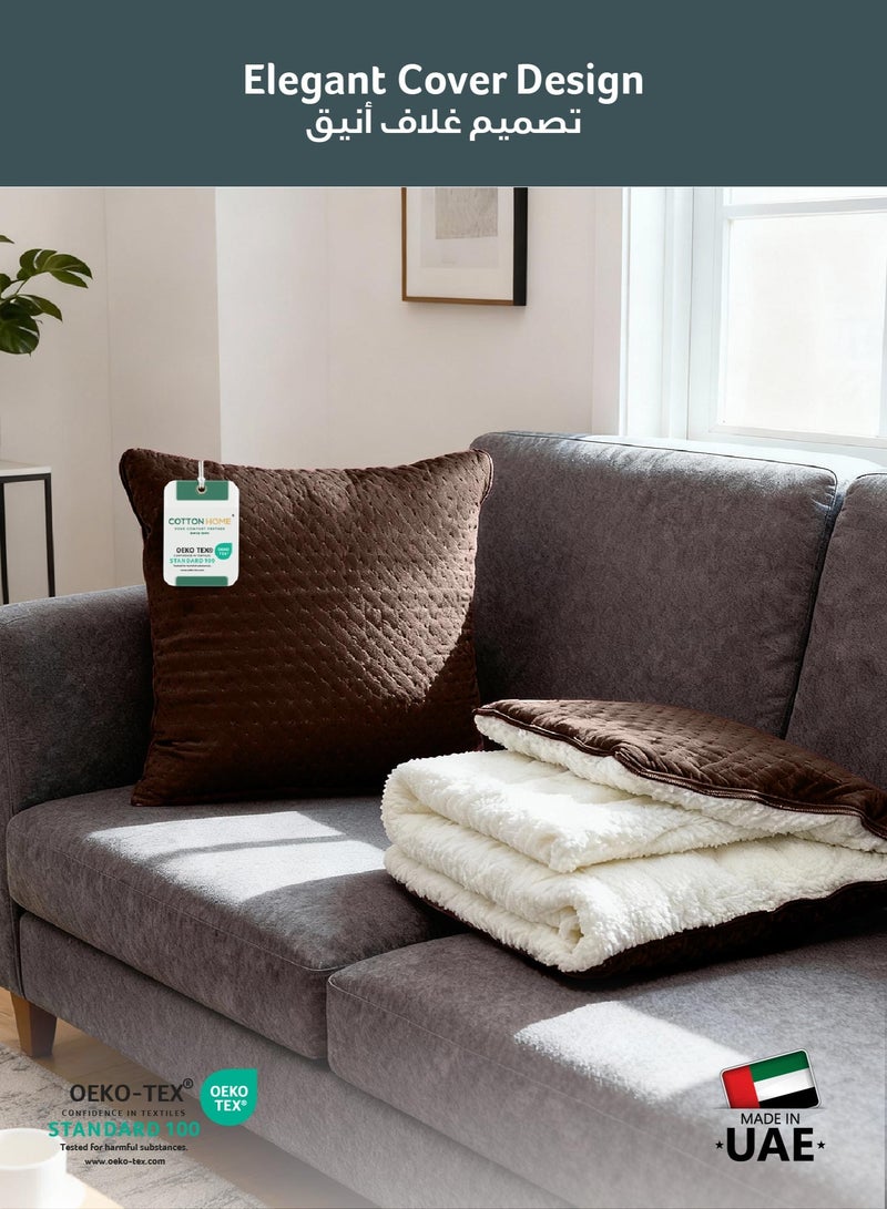 Cotton home بطانية قطن هوم® DIY، بطانية شيربا 220x240 سم - بطانية فخمة فائقة النعومة للدفء والراحة القصوى، مع غلاف بسحاب يتحول إلى وسادة، بني - Image 5