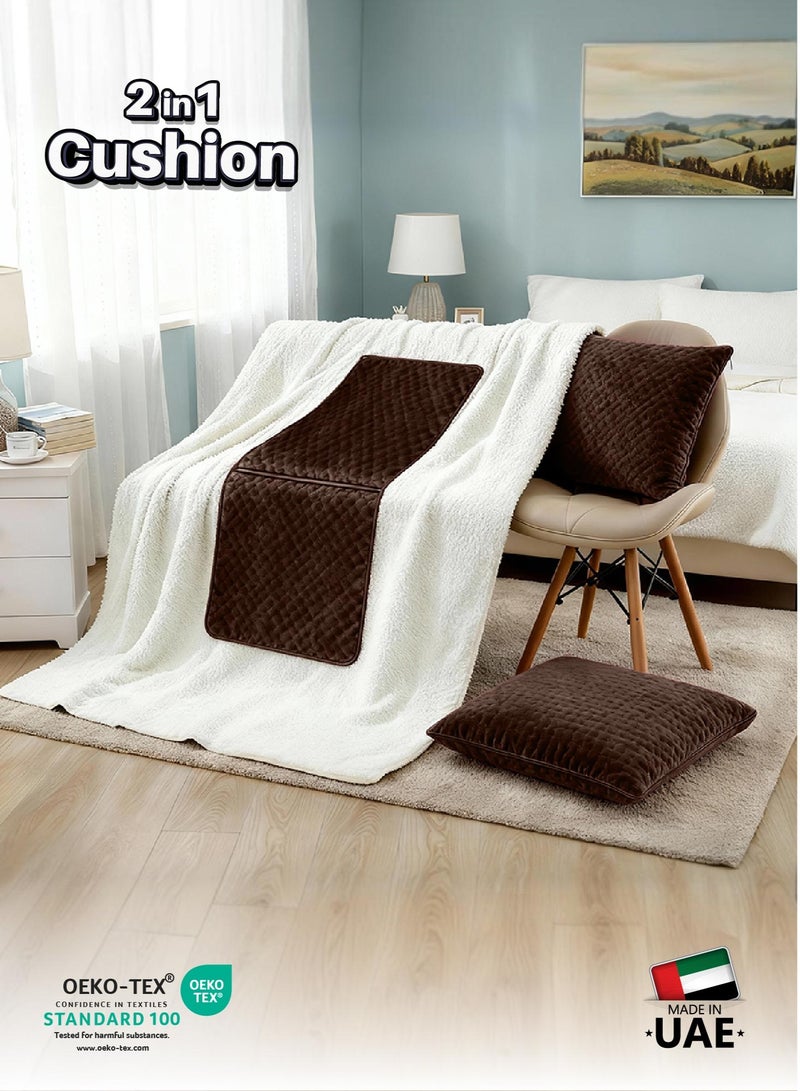 Cotton home بطانية قطن هوم® DIY، بطانية شيربا 220x240 سم - بطانية فخمة فائقة النعومة للدفء والراحة القصوى، مع غلاف بسحاب يتحول إلى وسادة، بني - Image 4