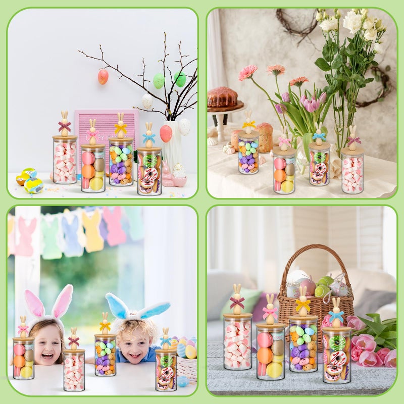 Nitial 4 Pcs Easter Glass Jar with Cap Bunny Ear Egg Clear Candy Jar Decorative Food Storage Canister with Airtight Ceramic Lid for Eater Party Tea Cookie Table Decoration (22 oz,Wooden Rabbit) - Image 5
