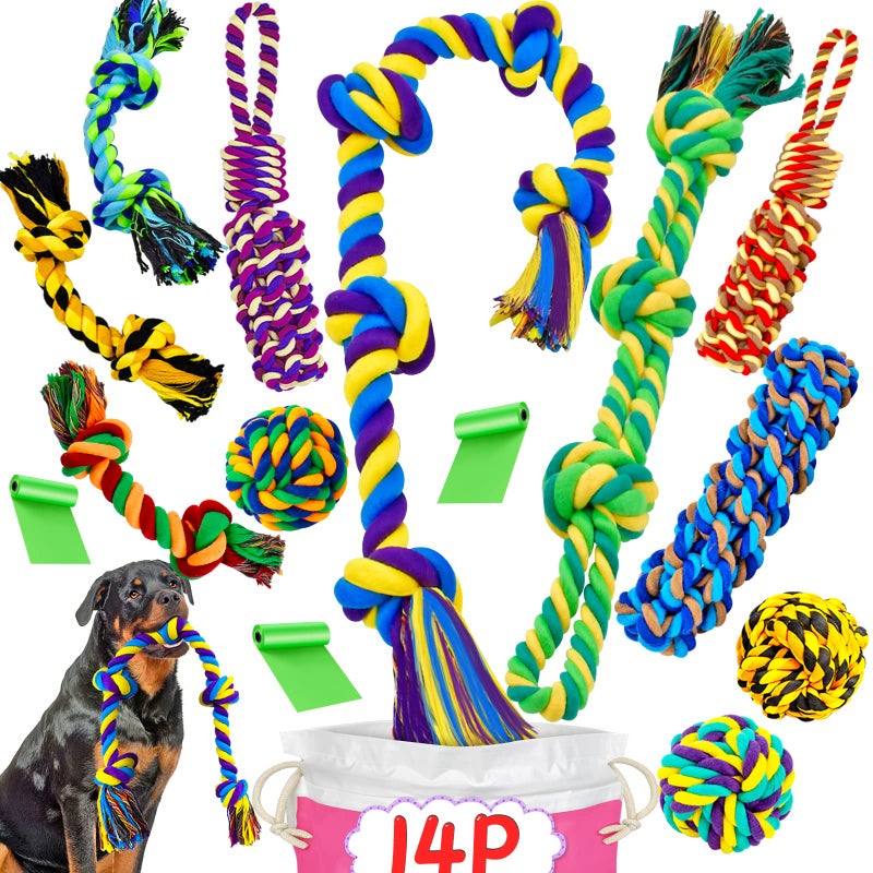 SHARLOVY XL Dog Chew Toys for Aggressive Chewers Large Breed, 14 Pack Tough Indestructible Dog Toys for Aggressive Chewers, Durable Puppy Chew Toys for Teething, Heavy Duty Cotton Dog Rope Toys for Large Dogs - Image 1