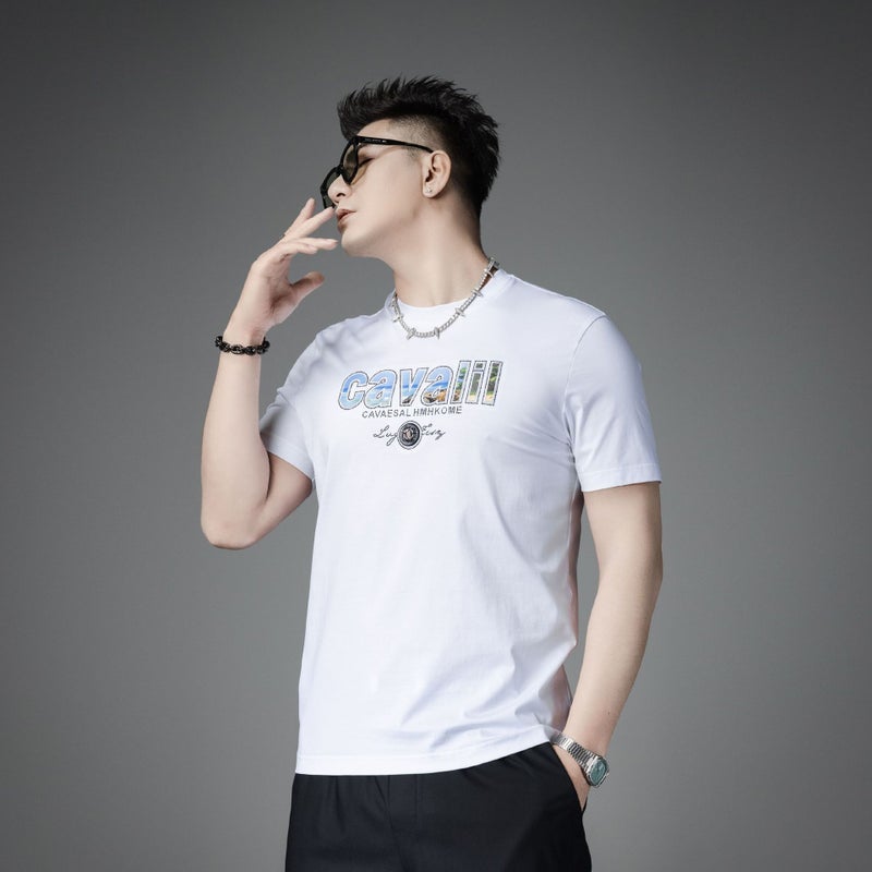 European Station Saint-Sifan 2024 Arrival Men'S Short-Sleeved Trendy Brand Printed Letter Drilling Top Round Neck T-Shirt - Image 1