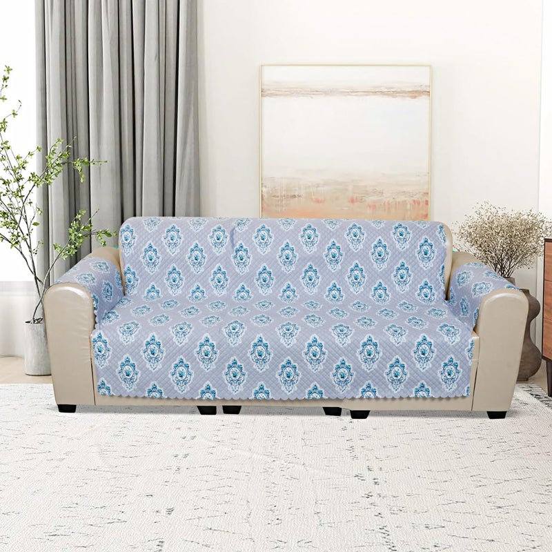 KINGLY Velvet Quilted Universal Elastic Sofa Cover Non-Slip Sofa Protector 5 Seater Armchair Cover with Machine Washable Adjustable Elastic Straps (3+2 Seater) (Columbia_Blue) - Image 5