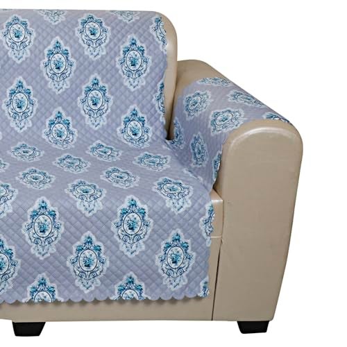 KINGLY Velvet Quilted Universal Elastic Sofa Cover Non-Slip Sofa Protector 5 Seater Armchair Cover with Machine Washable Adjustable Elastic Straps (3+2 Seater) (Columbia_Blue) - Image 3