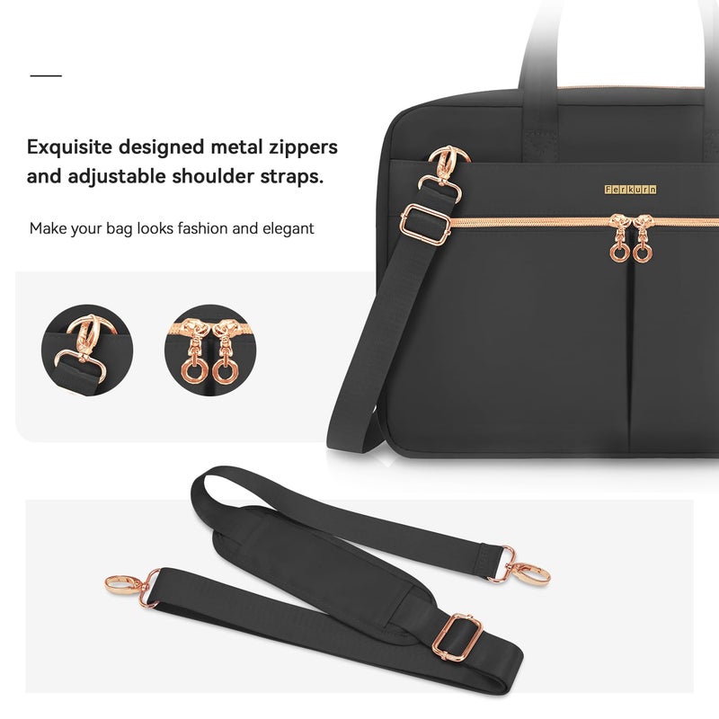 Ferkurn Laptop Bag Case 17 17.3 Inch Women Men Computer Bag Compatible with HP Envy Pavilion Omen/LG Gram/MSI/Dell XPS/Thinkpad/TUF Vivobook/Acer, Shoulder Strap Messenger Briefcase, Black - Image 3