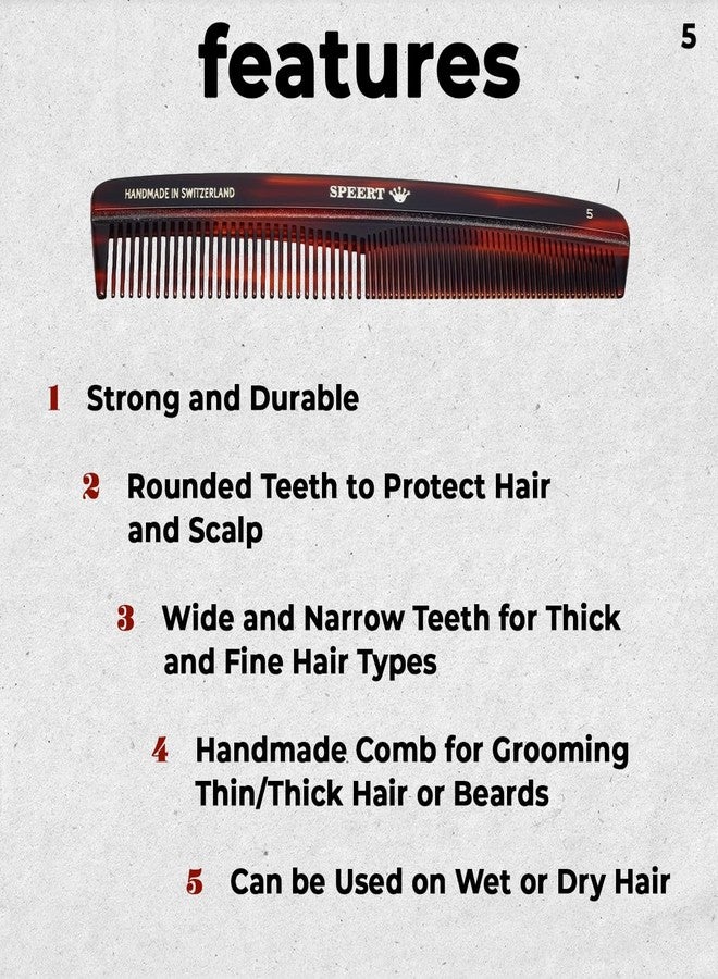Speert #5 Handmade Wide Narrow Tooth Comb Tortoise Havana Acetate Thick Coarse Curly Thin Fine Straight Hair Detangling Parting Grooming Teasing Styling Hairdresser Barber Hairdressing Wet Dry Pocket - Image 2