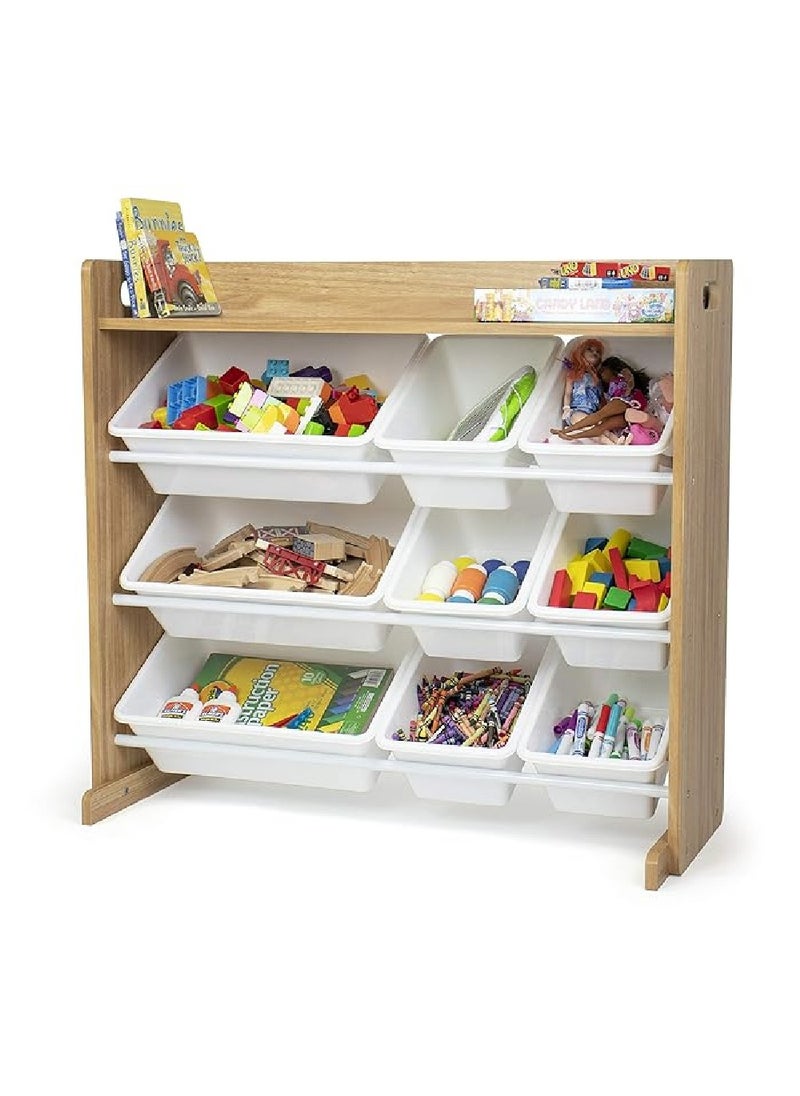 Homesmiths Homesmiths Natural Wood/White Toy Organizer with Shelf and 9 Storage Bins D39.37cm x W86.36cm x H78.74cm  - Image 5