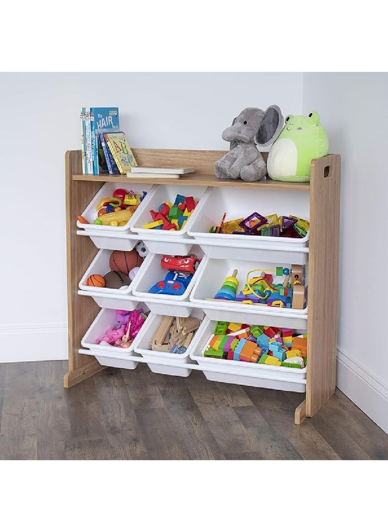 Homesmiths Homesmiths Natural Wood/White Toy Organizer with Shelf and 9 Storage Bins D39.37cm x W86.36cm x H78.74cm  - Image 3