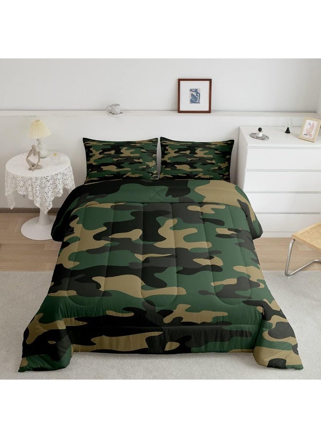 Feelyou Kids Boys Camo Comforter Set Army Camouflage Lightweight Bedding Set for Girls Teens Youth Man Colorful Pattern Art Decor Comforter Black Green Yellow Quilt Set with 2 Pillowcases 3Pcs Bedding Queen - Image 1