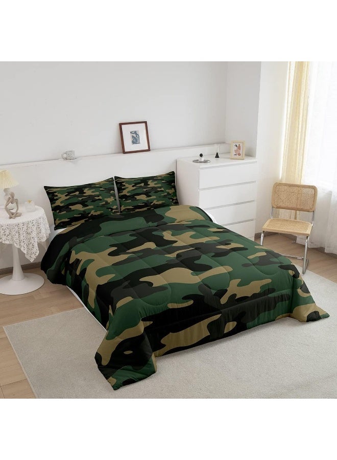 Feelyou Kids Boys Camo Comforter Set Army Camouflage Lightweight Bedding Set for Girls Teens Youth Man Colorful Pattern Art Decor Comforter Black Green Yellow Quilt Set with 2 Pillowcases 3Pcs Bedding Queen - Image 2