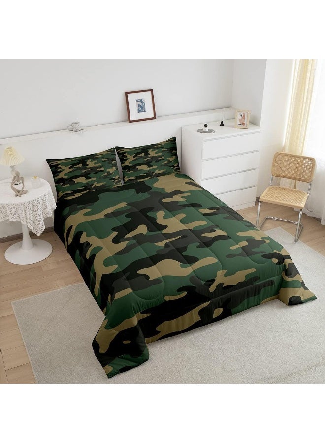 Feelyou Kids Boys Camo Comforter Set Army Camouflage Lightweight Bedding Set for Girls Teens Youth Man Colorful Pattern Art Decor Comforter Black Green Yellow Quilt Set with 2 Pillowcases 3Pcs Bedding Queen - Image 3