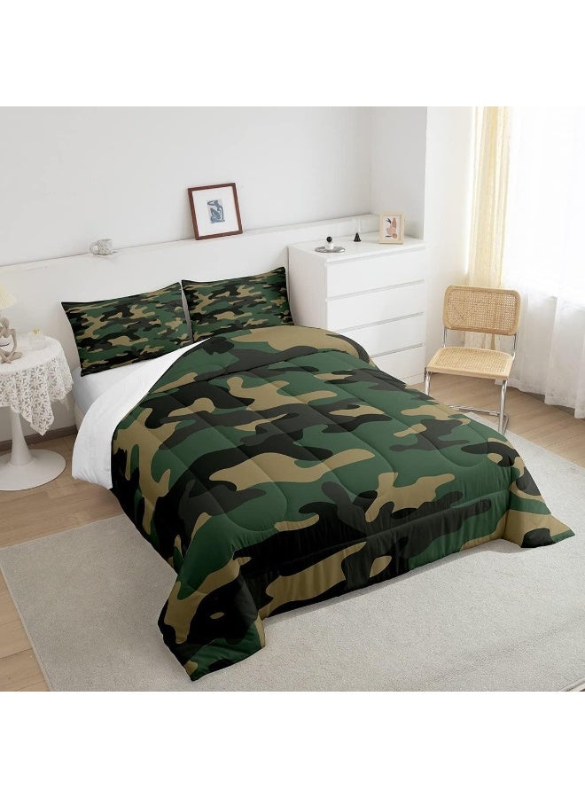 Feelyou Kids Boys Camo Comforter Set Army Camouflage Lightweight Bedding Set for Girls Teens Youth Man Colorful Pattern Art Decor Comforter Black Green Yellow Quilt Set with 2 Pillowcases 3Pcs Bedding Queen - Image 4