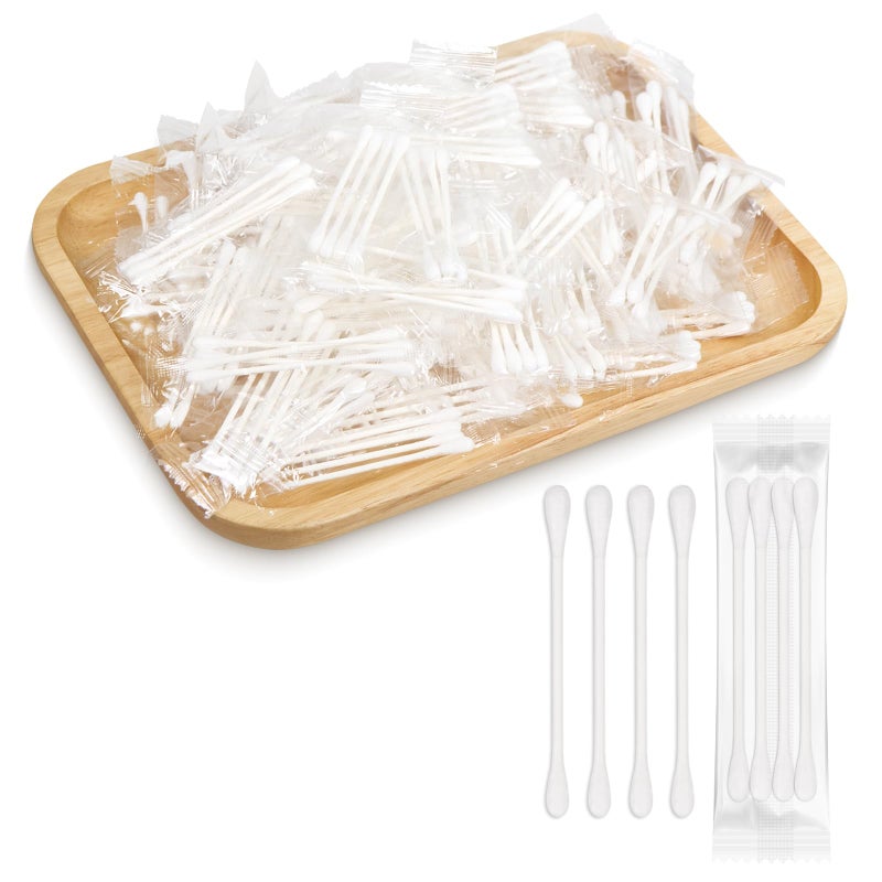 HQSLsund 200 Pack Cotton Swabs Individually Wrapped Cotton Swab Individually Wrapped Double Tipped Paper Sticks for Ear Makeup 200 pack4pcs per Bag