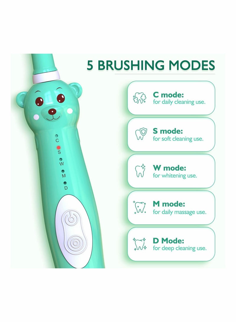 Y&D Kids Sonic Electric Toothbrush, Cute Bear Rechargeable Toothbrush for Children, Boys Girls Age 3-12 with 30s Reminder, 2 Min Timer, 5 Modes, 4 Brush Heads, - Image 2