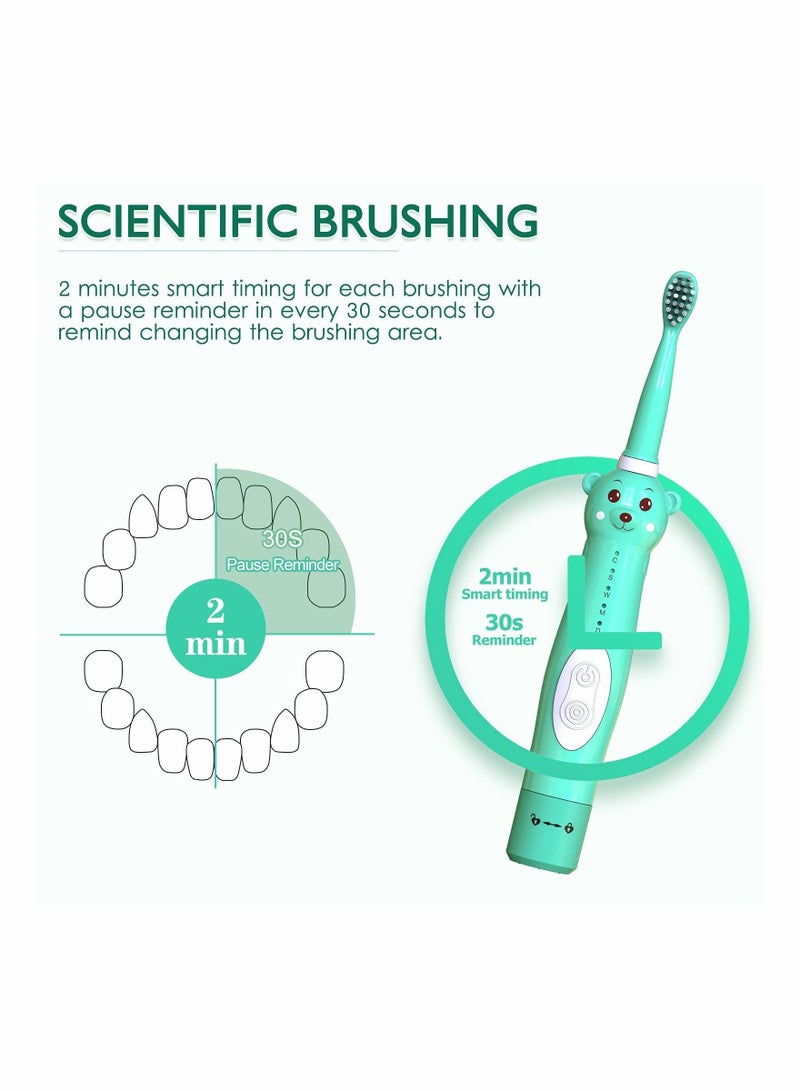 Y&D Kids Sonic Electric Toothbrush, Cute Bear Rechargeable Toothbrush for Children, Boys Girls Age 3-12 with 30s Reminder, 2 Min Timer, 5 Modes, 4 Brush Heads, - Image 3