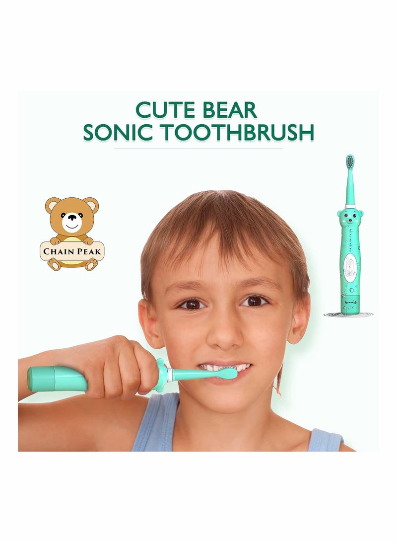 Y&D Kids Sonic Electric Toothbrush, Cute Bear Rechargeable Toothbrush for Children, Boys Girls Age 3-12 with 30s Reminder, 2 Min Timer, 5 Modes, 4 Brush Heads, - Image 4