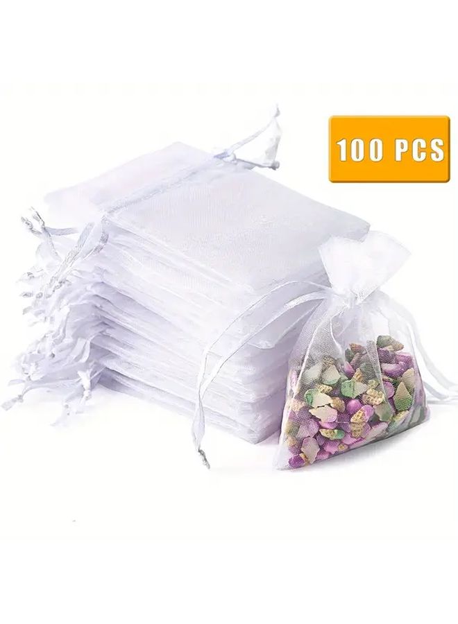 White Organza Drawstring Bags 100pcs Perfect For Wedding Party Christmas Favors - Image 1