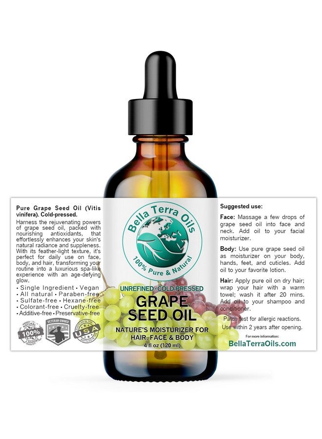 بيلا تيرا أويلز - زيت بذور العنب العضوي 4 أونصة - استمتع بثراء البوليفينول والفلافونويد، الغني بحمض الأوليك، للحصول على بشرة ناعمة كالحرير - Image 1