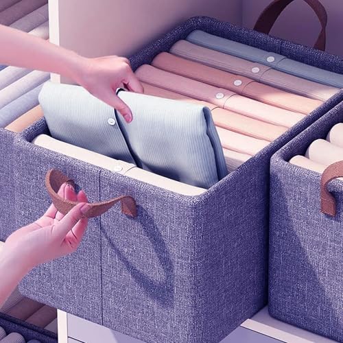 RENVA 6 PCS Collapsible Fabric Storage Cubes Organizer With Handles Foldable Storage Baskets For Organizing Toys,Books,Shelves,Closet,Large Storage Box With Handles,47 X 28 X 20 Cm (BLUE, 6) - Image 3