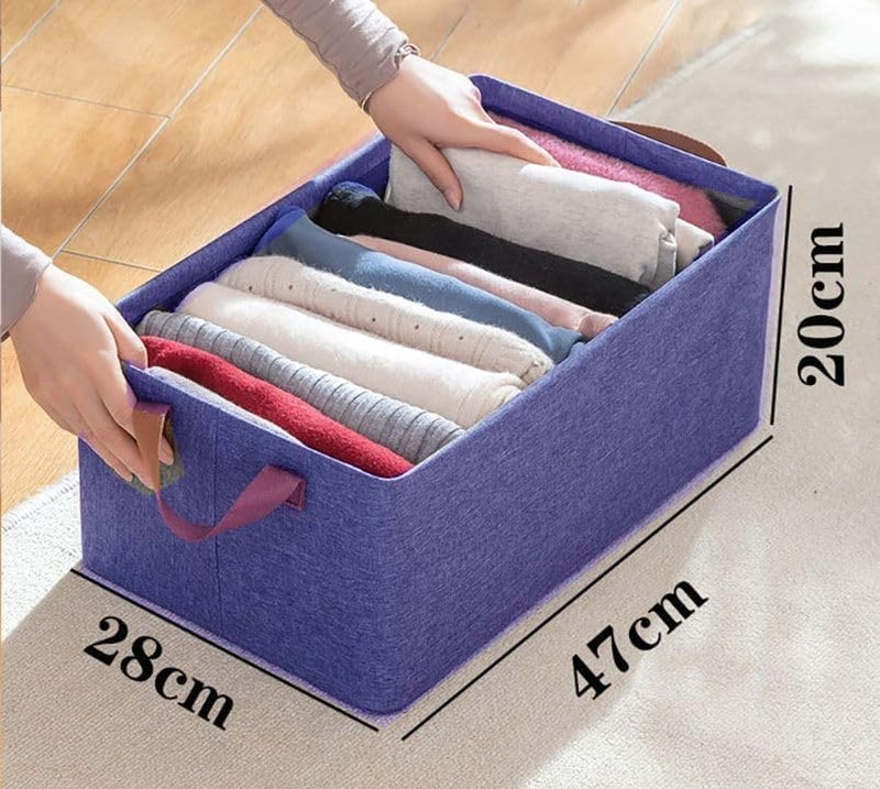 RENVA 6 PCS Collapsible Fabric Storage Cubes Organizer With Handles Foldable Storage Baskets For Organizing Toys,Books,Shelves,Closet,Large Storage Box With Handles,47 X 28 X 20 Cm (BLUE, 6) - Image 2