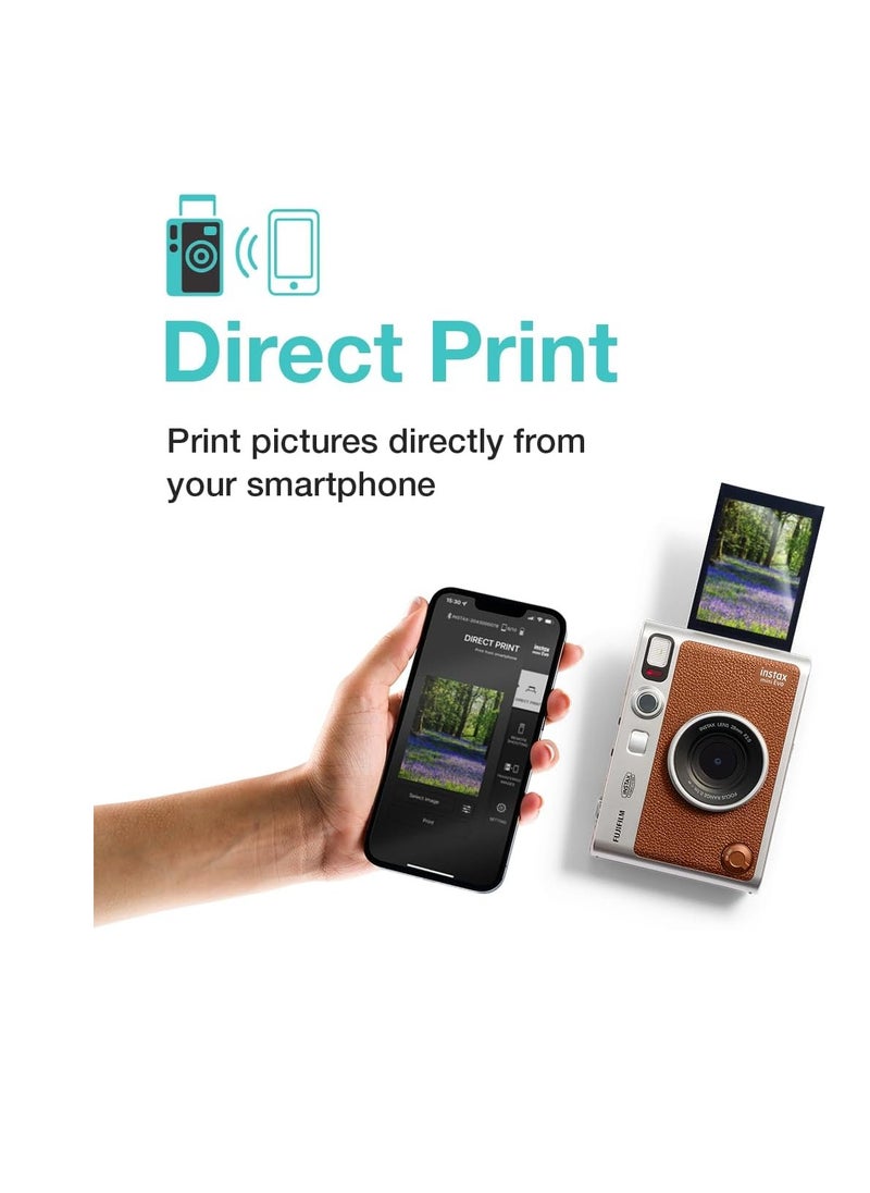 FUJIFILM Instax Mini EVO Hybrid Brown Instant Camera + Fujifilm Instax Mini Contact Sheet 20 Sheets and Cleaning Cloth  - Image 2