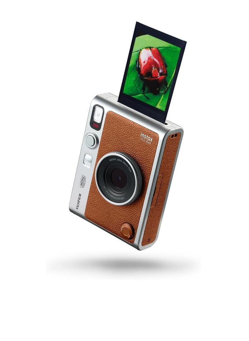 FUJIFILM Instax Mini EVO Hybrid Brown Instant Camera + Fujifilm Instax Mini Contact Sheet 20 Sheets and Cleaning Cloth  - Image 3