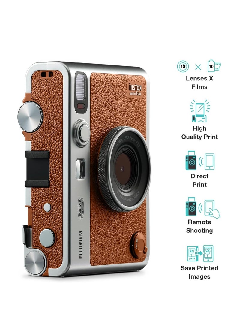 FUJIFILM Instax Mini EVO Hybrid Brown Instant Camera + Fujifilm Instax Mini Contact Sheet 20 Sheets and Cleaning Cloth  - Image 5