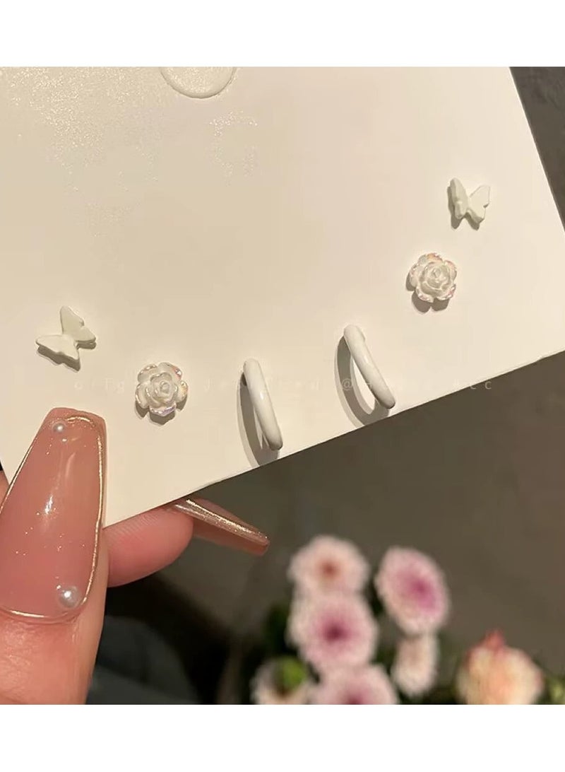 Goolsky Heart, Butterfly & Flower Earring Set – 3 Pairs Dainty Studs for Girls, Korean Aesthetic, Minimalist & Cute - Image 1
