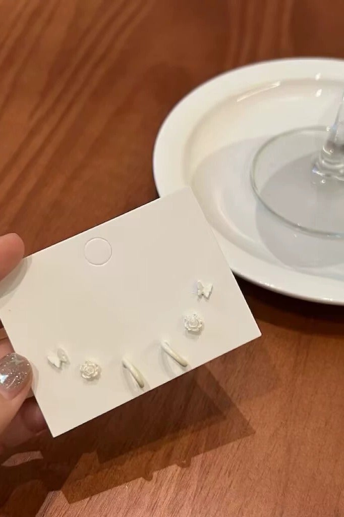 Goolsky Heart, Butterfly & Flower Earring Set – 3 Pairs Dainty Studs for Girls, Korean Aesthetic, Minimalist & Cute - Image 3